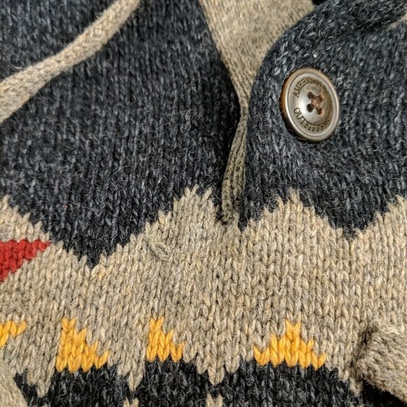 American Eagle Heavy knit Hooded Sweater Hoodie XS Men's Women's Grey Aztec - Picture 5 of 14